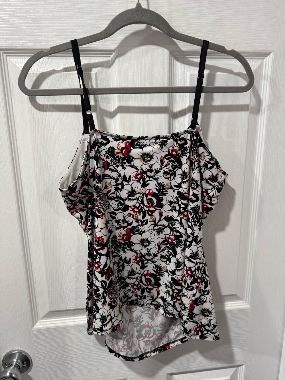 White House Black Market Black, White & Red Floral Lace-Trim Satin Cami - Picture 8 of 9